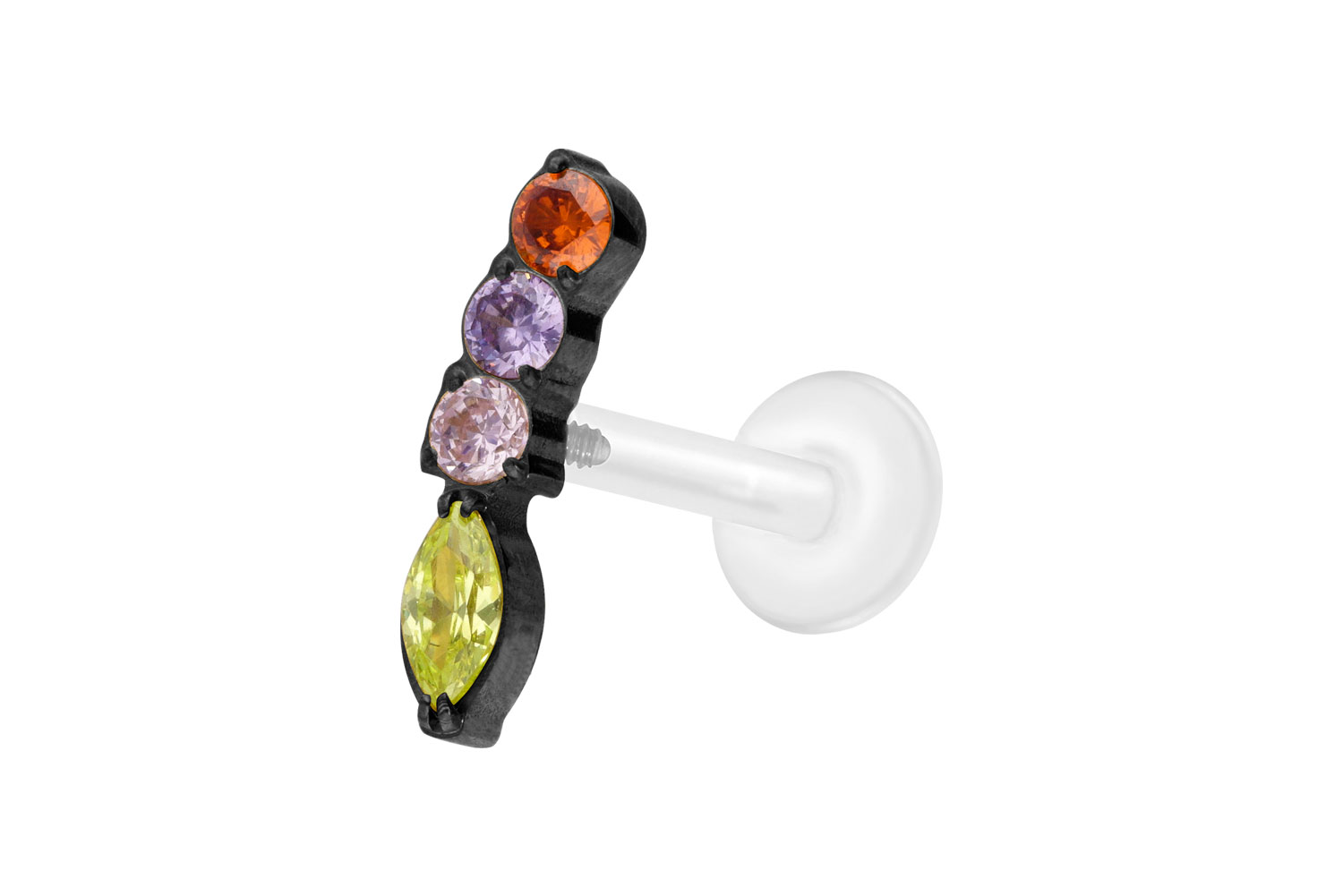 PTFE Labret Piercing mit Innengewinde + Titan-Aufsatz BUNTER KRISTALLBOGEN